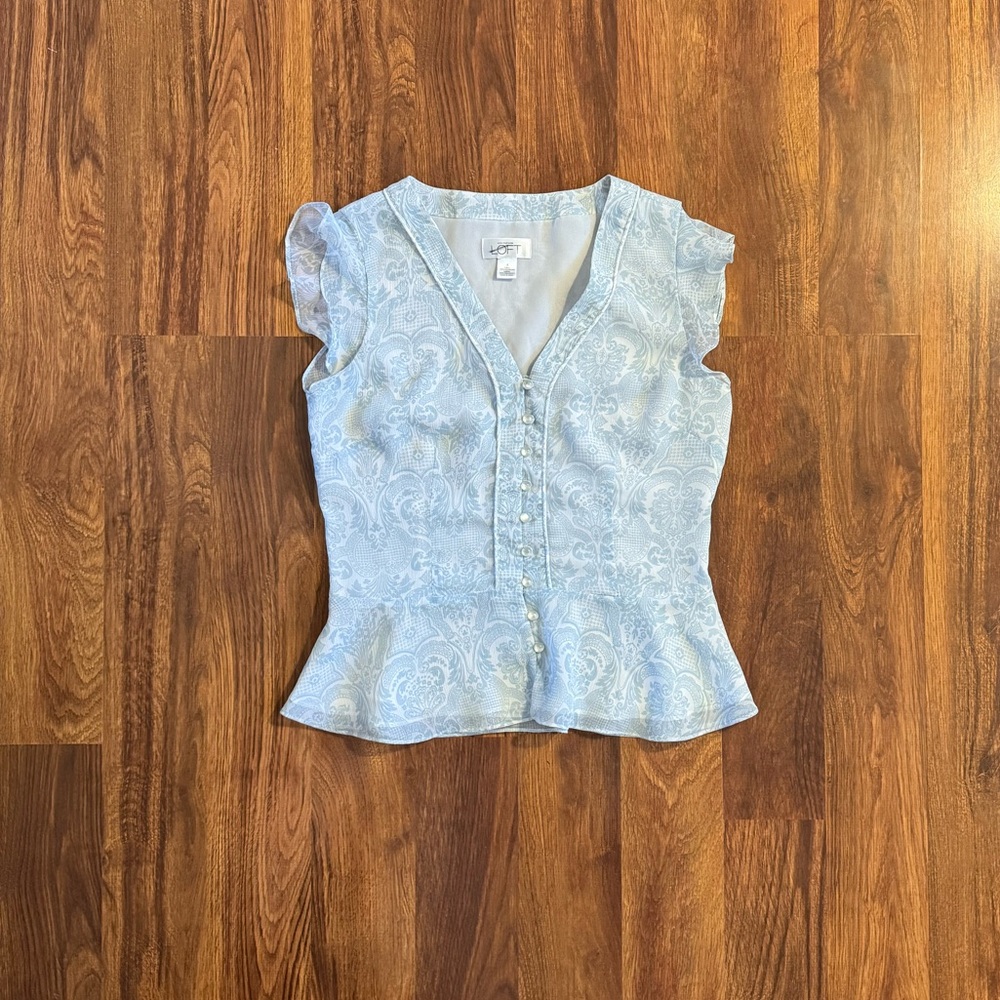 LOFT Light Blue Floral Blouse